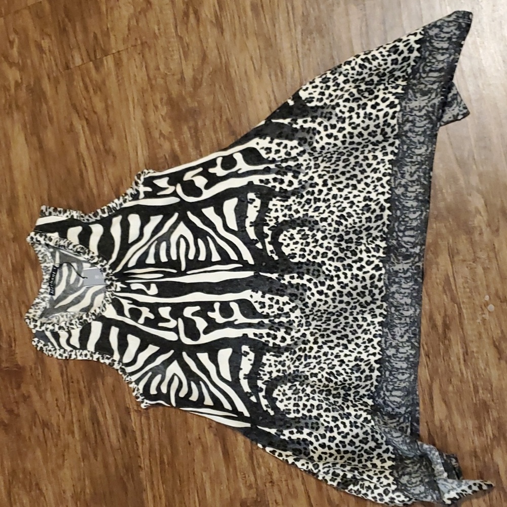 MECHANT sz M cool graphic print ruffled edge swing tank top ART TO WEAR NWT